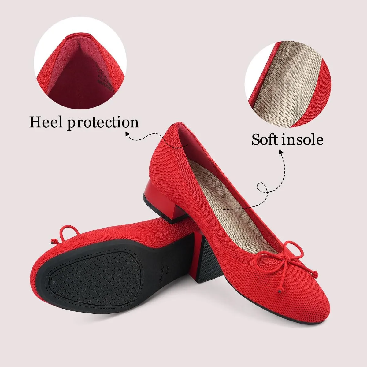 JENN ARDOR Womens Dress Pumps Ballet Flats Shoes Casual Ladies Heels Chunky for Women Round Toe Knit Comfortable Slip On Mesh Flat