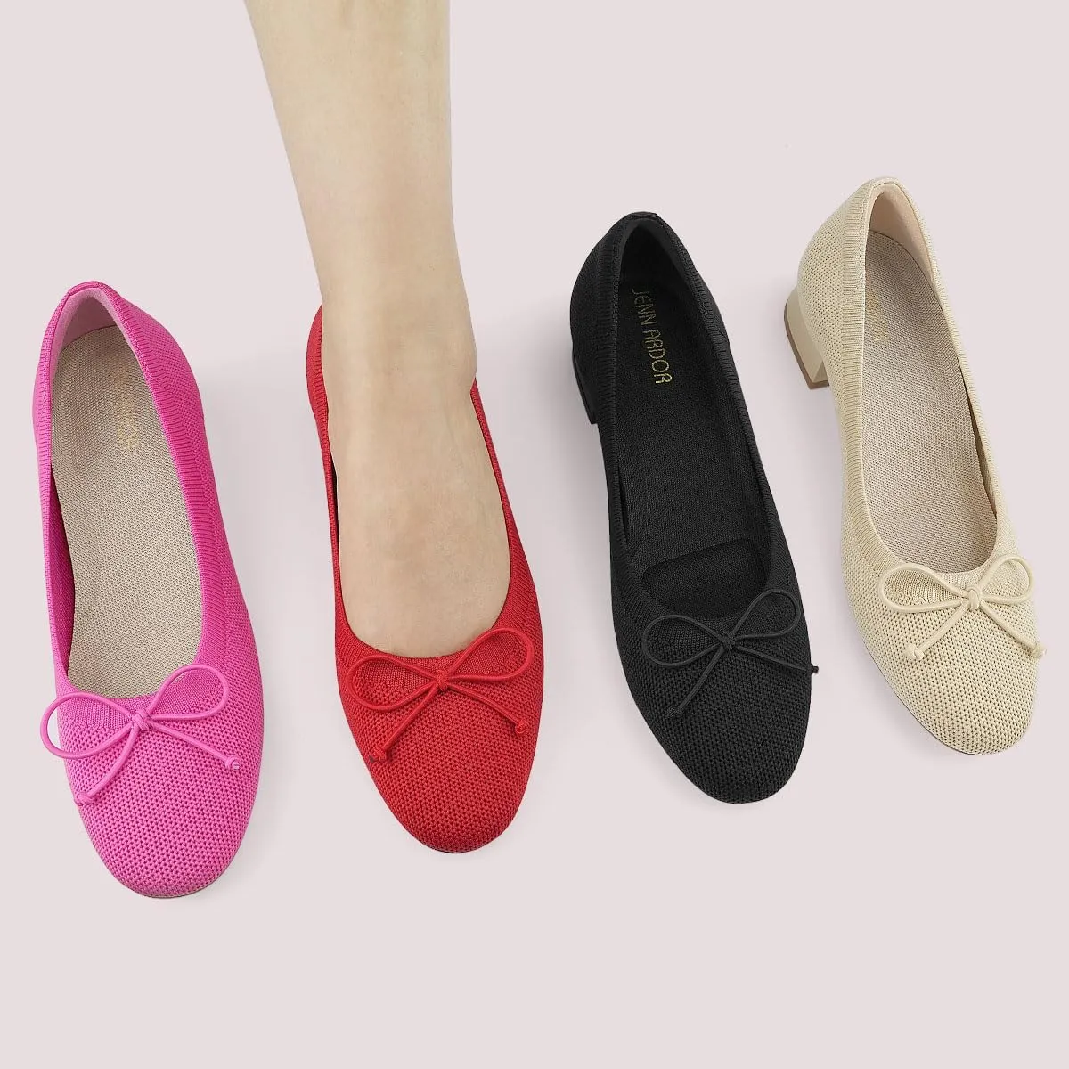 JENN ARDOR Womens Dress Pumps Ballet Flats Shoes Casual Ladies Heels Chunky for Women Round Toe Knit Comfortable Slip On Mesh Flat