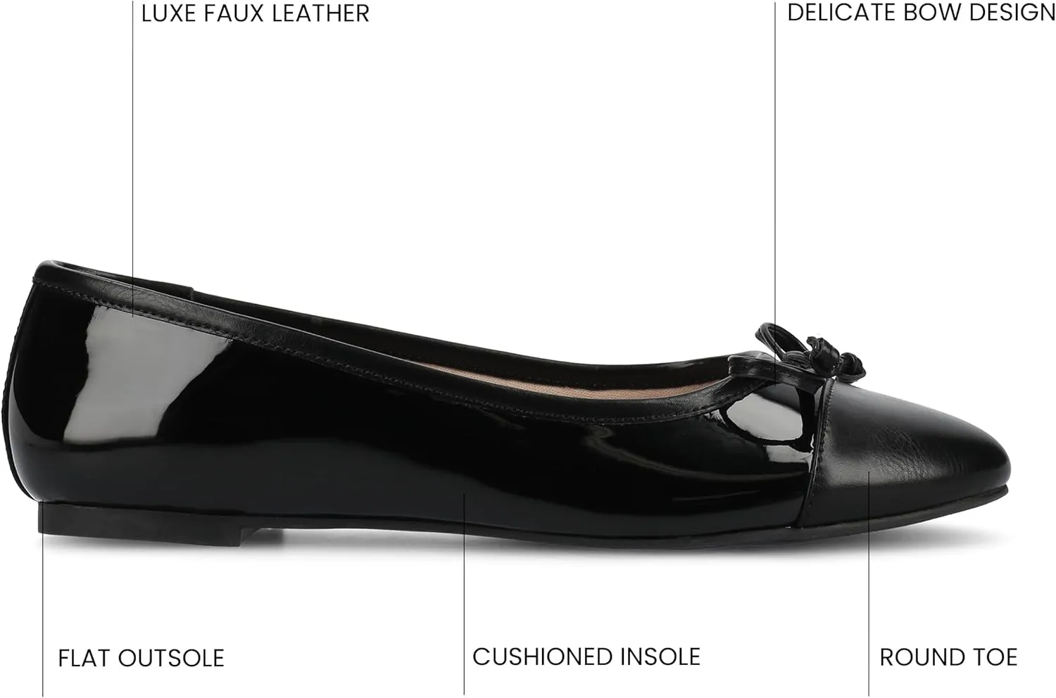 Journee Collection Womens Kaiah Ballet Dress Flats with Bow Cushioned Slip On Round Cap Toe Two Tone Mesh Shoe