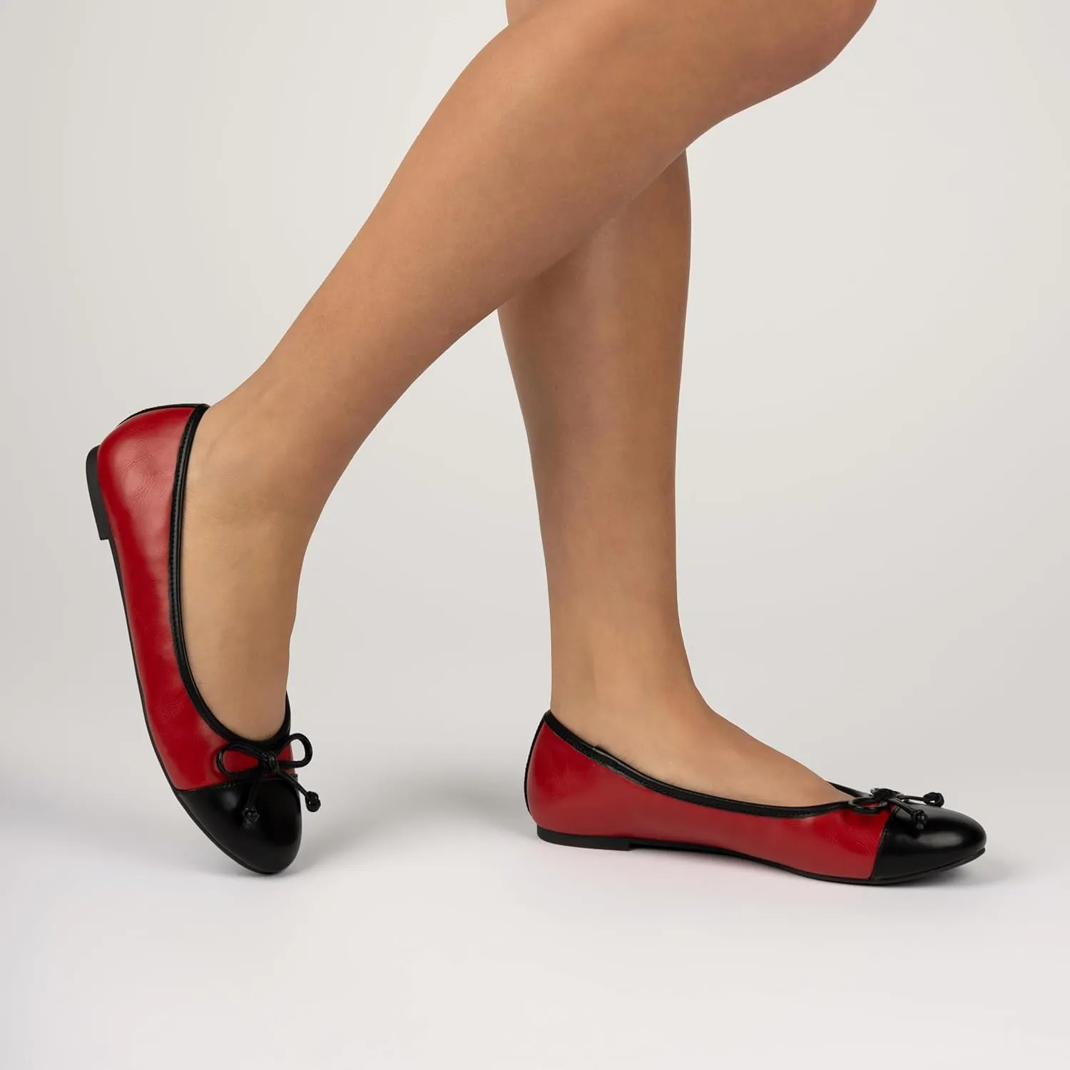 Journee Collection Womens Kaiah Ballet Dress Flats with Bow Cushioned Slip On Round Cap Toe Two Tone Mesh Shoe