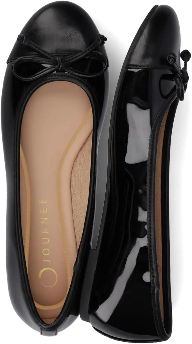 Journee Collection Womens Kaiah Ballet Dress Flats with Bow Cushioned Slip On Round Cap Toe Two Tone Mesh Shoe