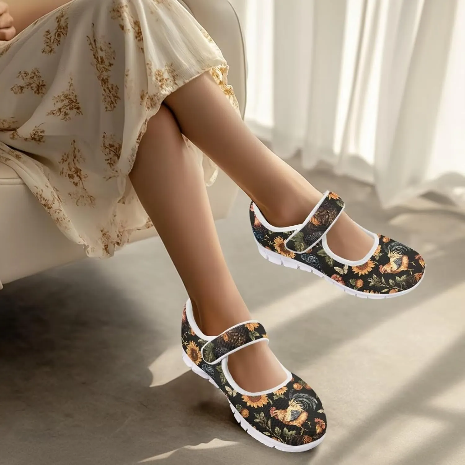 JoyLamoria Art Dragonfly Mary Jane Shoes Closed Toe Elastic Sneakers for Stylish Flats Causal Walking Shoes Comfortable