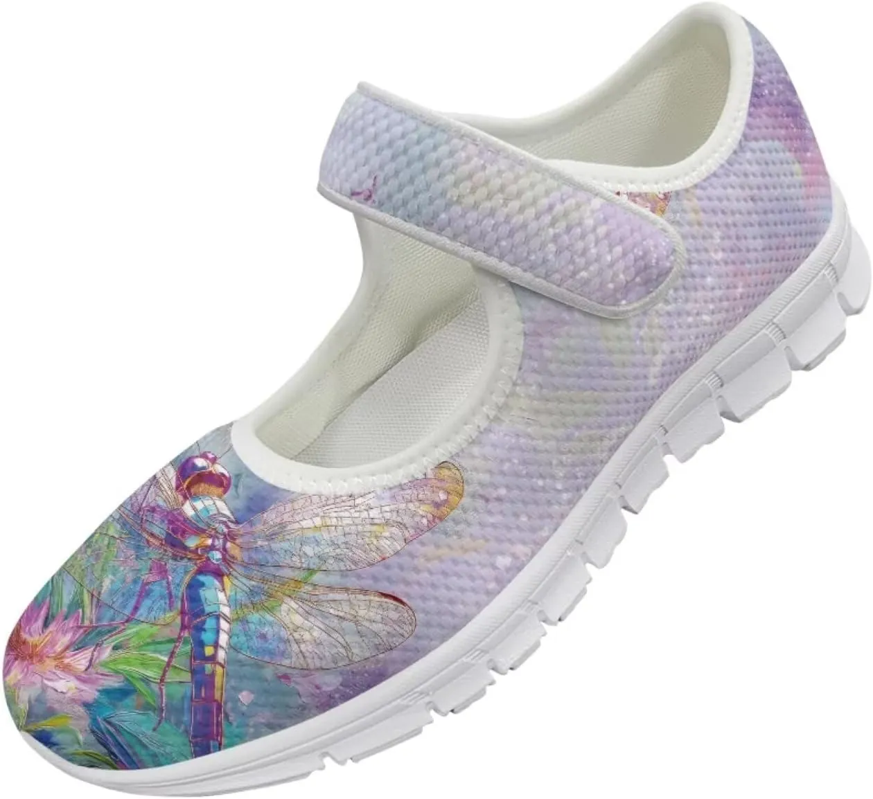 JoyLamoria Art Dragonfly Mary Jane Shoes Closed Toe Elastic Sneakers for Stylish Flats Causal Walking Shoes Comfortable