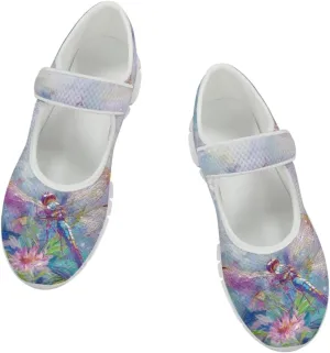 JoyLamoria Art Dragonfly Mary Jane Shoes Closed Toe Elastic Sneakers for Stylish Flats Causal Walking Shoes Comfortable
