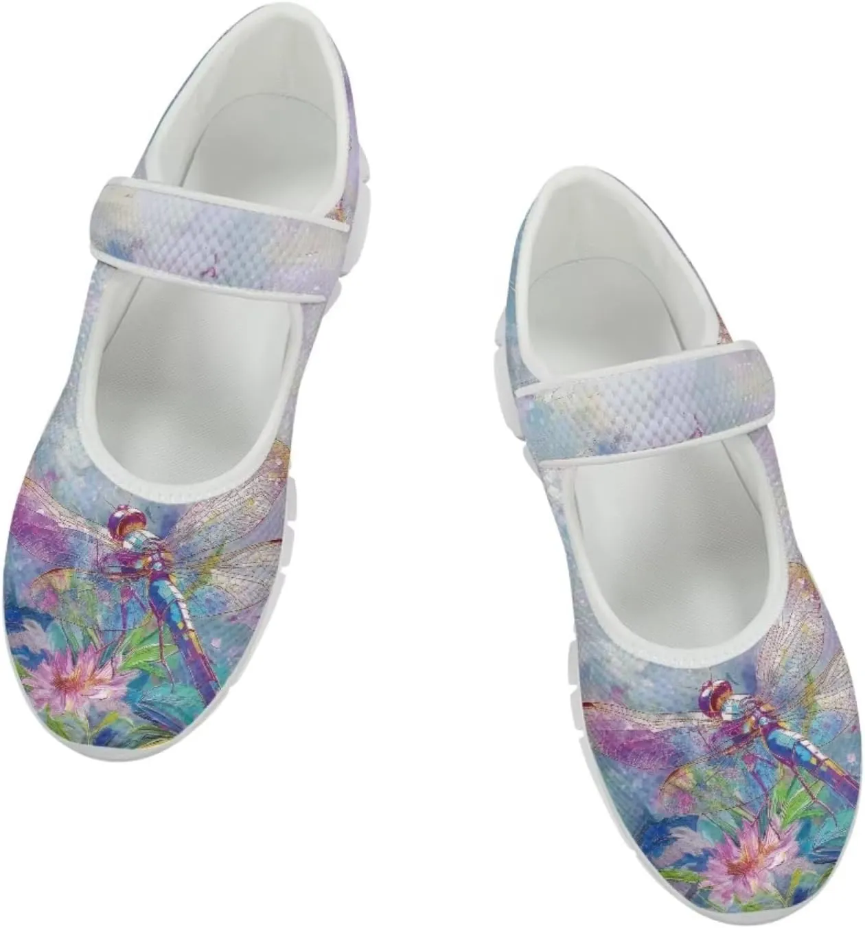 JoyLamoria Art Dragonfly Mary Jane Shoes Closed Toe Elastic Sneakers for Stylish Flats Causal Walking Shoes Comfortable