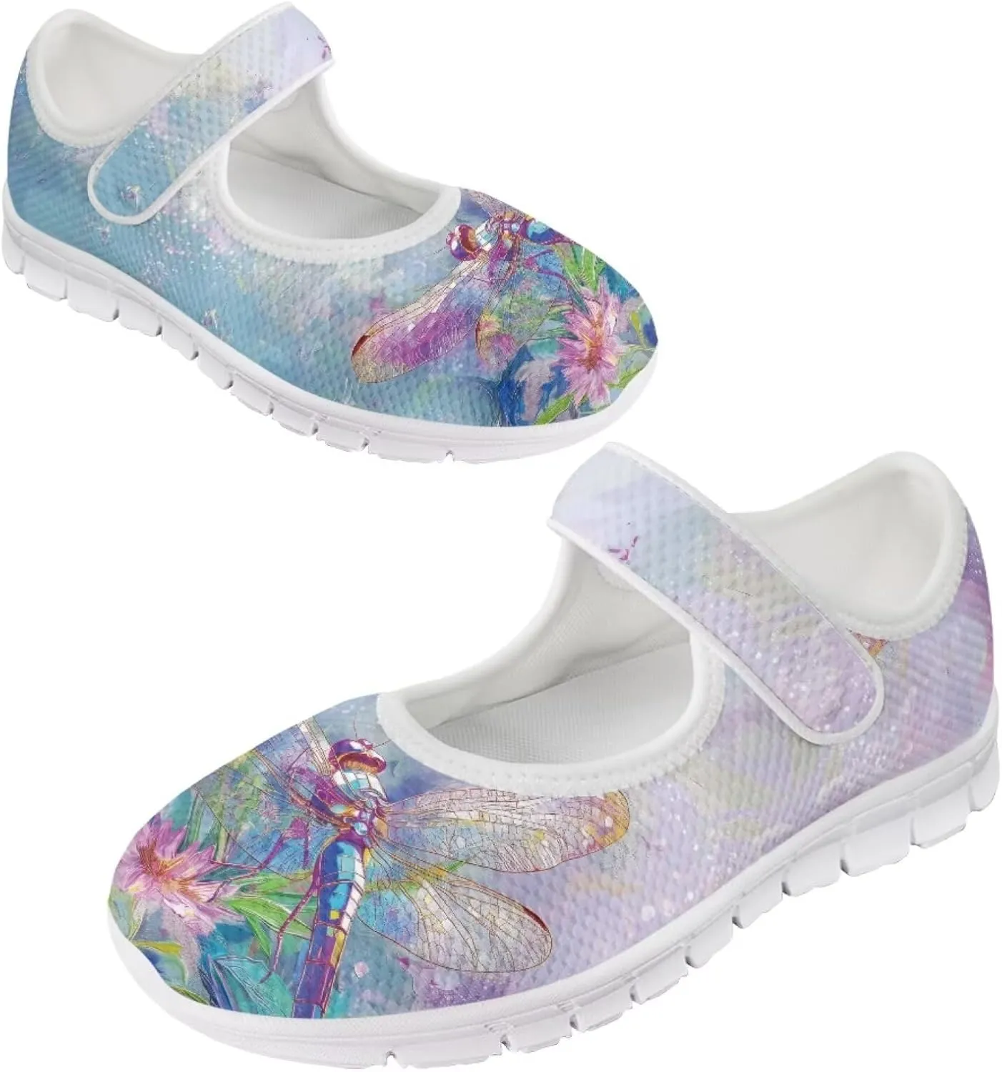 JoyLamoria Art Dragonfly Mary Jane Shoes Closed Toe Elastic Sneakers for Stylish Flats Causal Walking Shoes Comfortable
