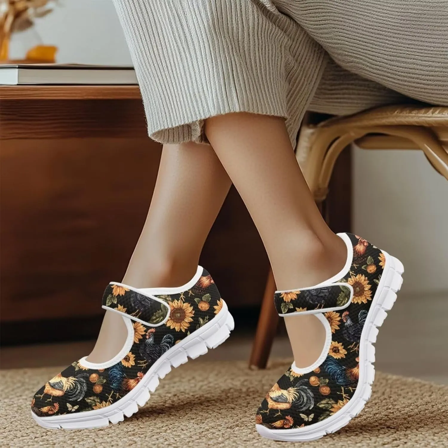 JoyLamoria Art Dragonfly Mary Jane Shoes Closed Toe Elastic Sneakers for Stylish Flats Causal Walking Shoes Comfortable