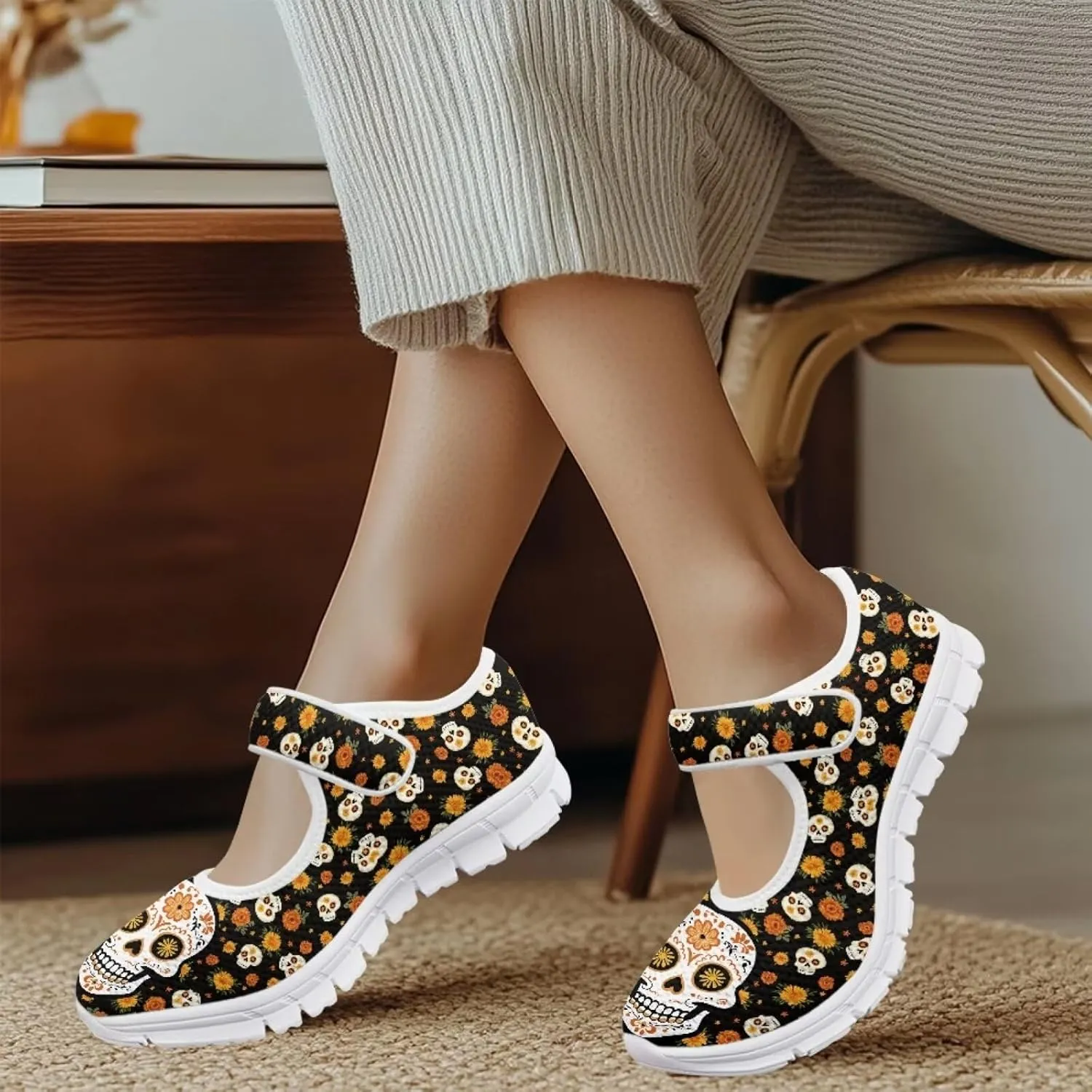 JoyLamoria Art Dragonfly Mary Jane Shoes Closed Toe Elastic Sneakers for Stylish Flats Causal Walking Shoes Comfortable