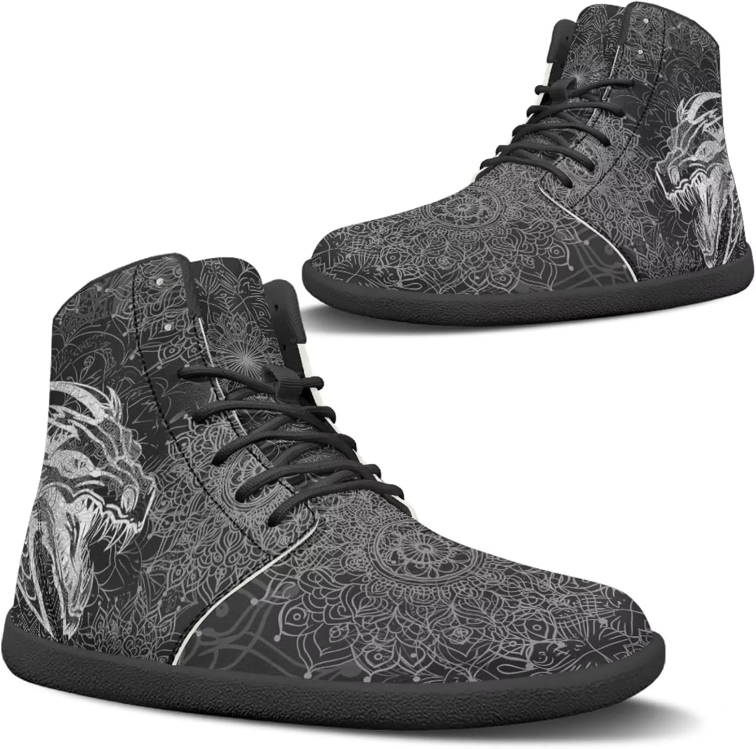 JoyLamoria Unisex High Top Sneakers Mandala Style Leather Shoes Lace-up Comfortable Casual Fashion Sneakers