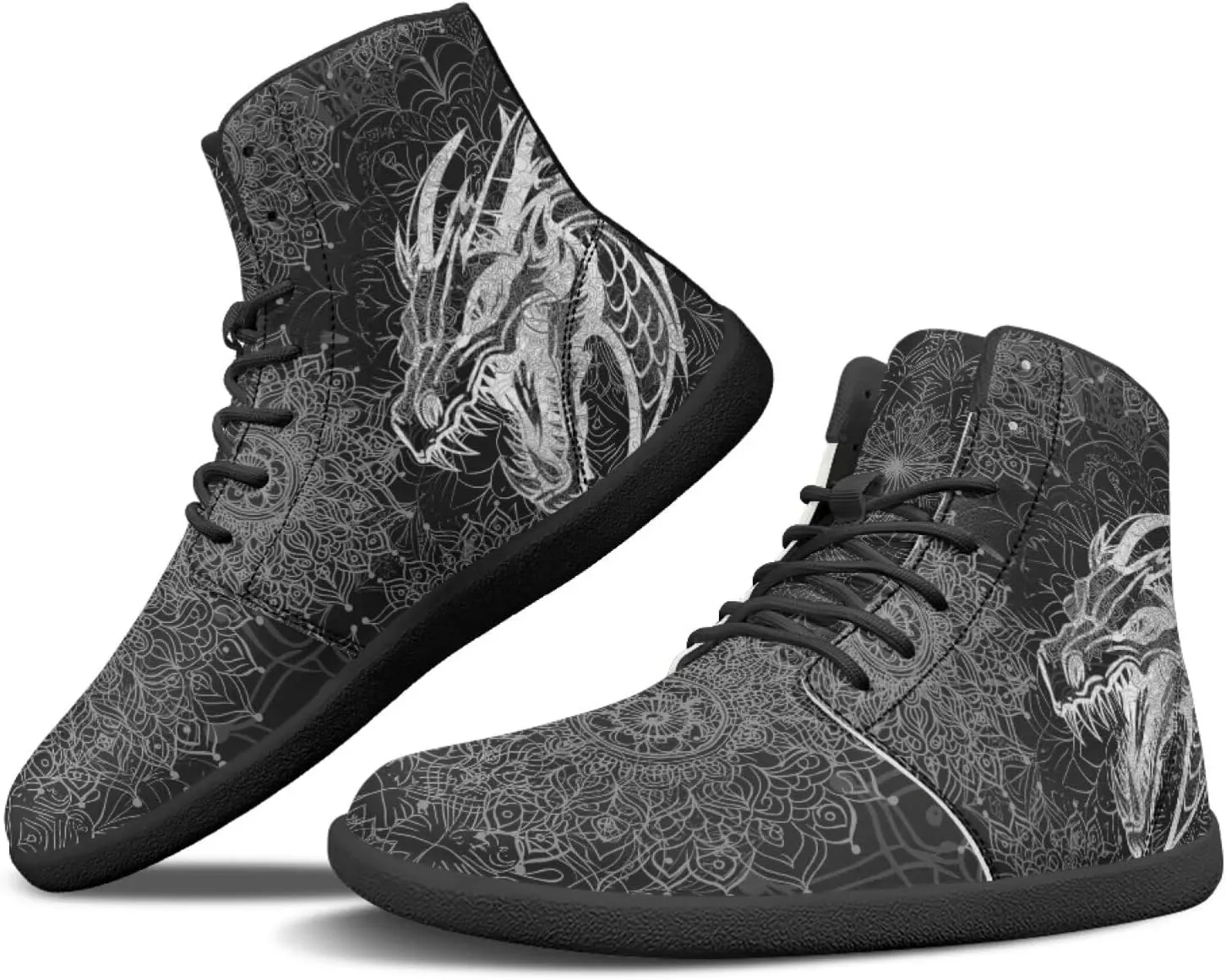 JoyLamoria Unisex High Top Sneakers Mandala Style Leather Shoes Lace-up Comfortable Casual Fashion Sneakers