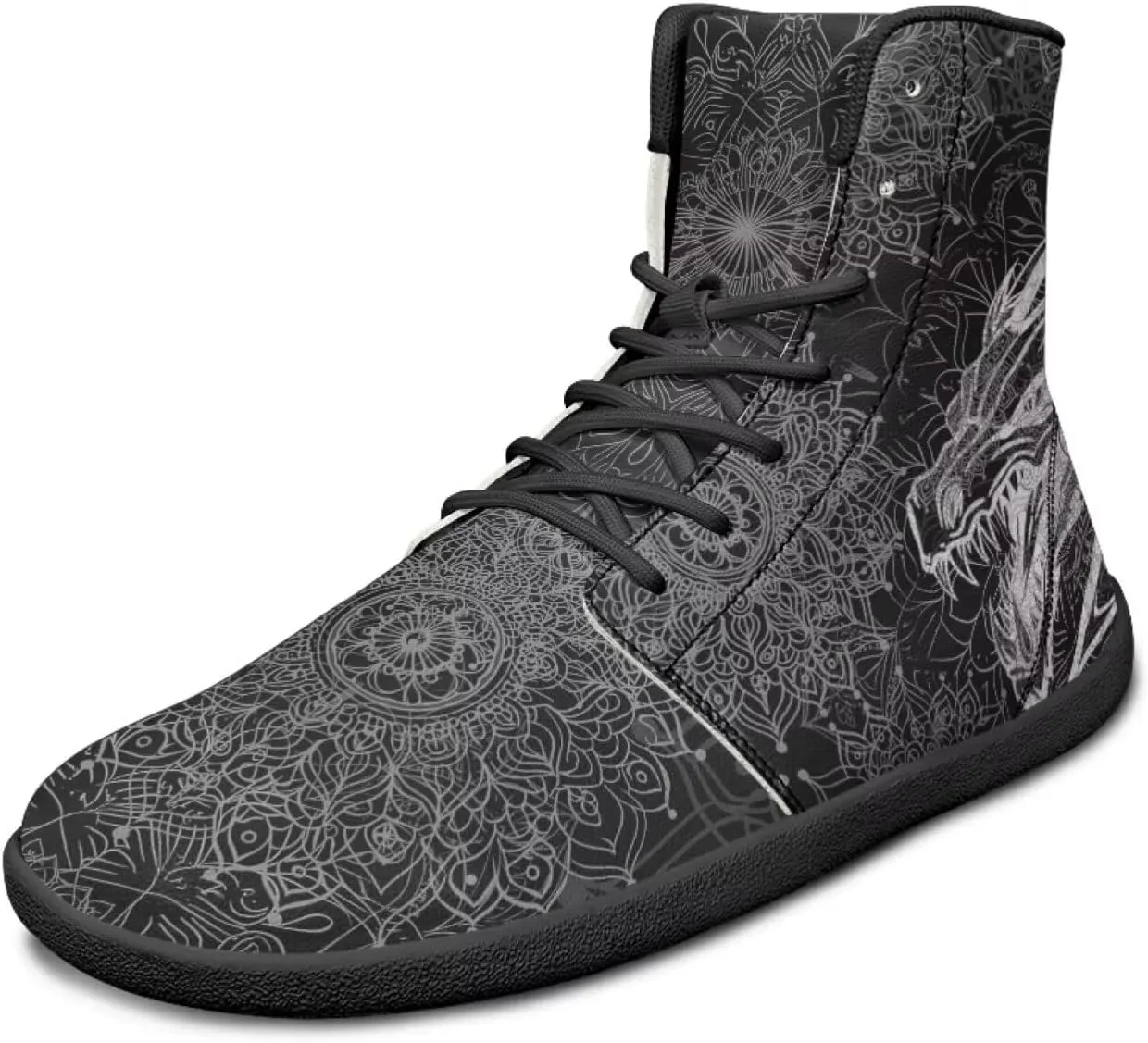 JoyLamoria Unisex High Top Sneakers Mandala Style Leather Shoes Lace-up Comfortable Casual Fashion Sneakers