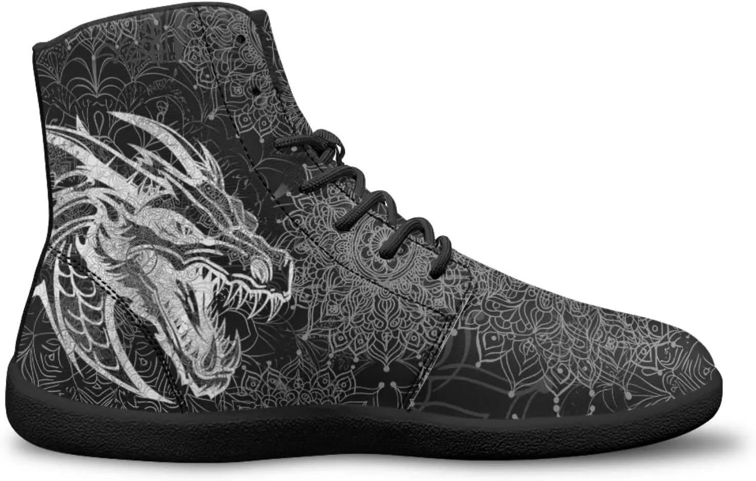JoyLamoria Unisex High Top Sneakers Mandala Style Leather Shoes Lace-up Comfortable Casual Fashion Sneakers