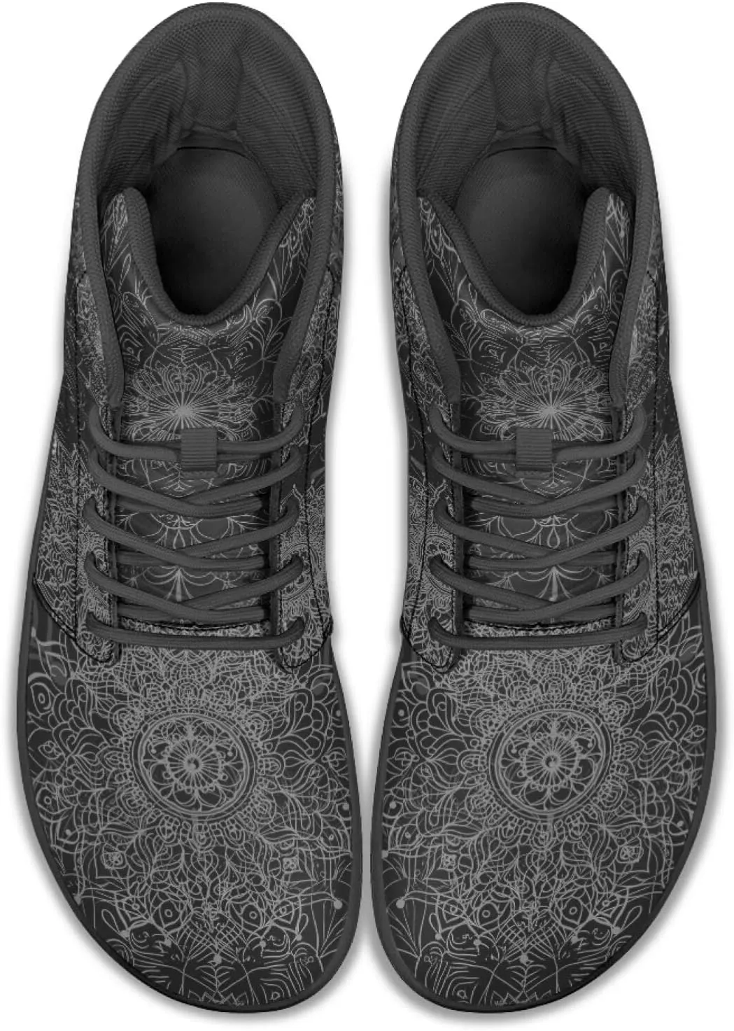 JoyLamoria Unisex High Top Sneakers Mandala Style Leather Shoes Lace-up Comfortable Casual Fashion Sneakers
