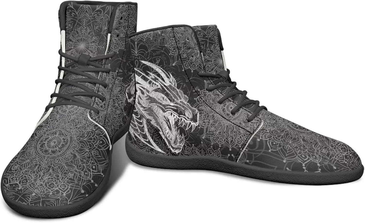 JoyLamoria Unisex High Top Sneakers Mandala Style Leather Shoes Lace-up Comfortable Casual Fashion Sneakers