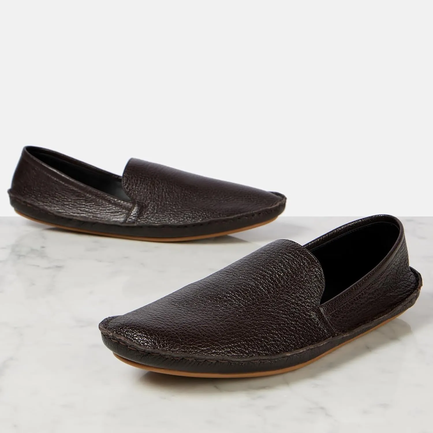 Kapuxumo Women's Ballet Flats - Leather Slip-On Loafers for Dressy & Casual Outfits, Round Toe Comfort Shoes (Brown/White)