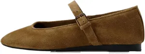 keleimusi Suede Ballet Flats for Women Cute Round Toe Slip On Studded Mary Jane Flats Casual Ballerina Shoes with Strap
