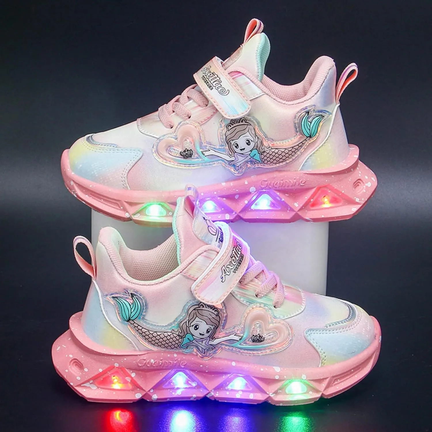 Kids Light Up Flash Light Sneakers Newborn Infant Girls Baby Outdoor Platform Chunky Heel Breathable Mesh Shoes