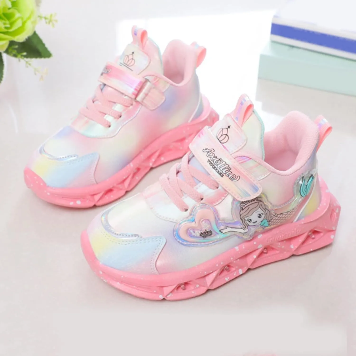 Kids Light Up Flash Light Sneakers Newborn Infant Girls Baby Outdoor Platform Chunky Heel Breathable Mesh Shoes