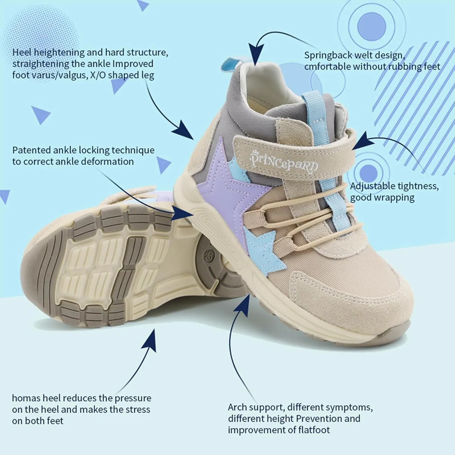 Kids Orthopedic Shoes with Ankle and Arch Support,Breathable and Supportive Sneakers