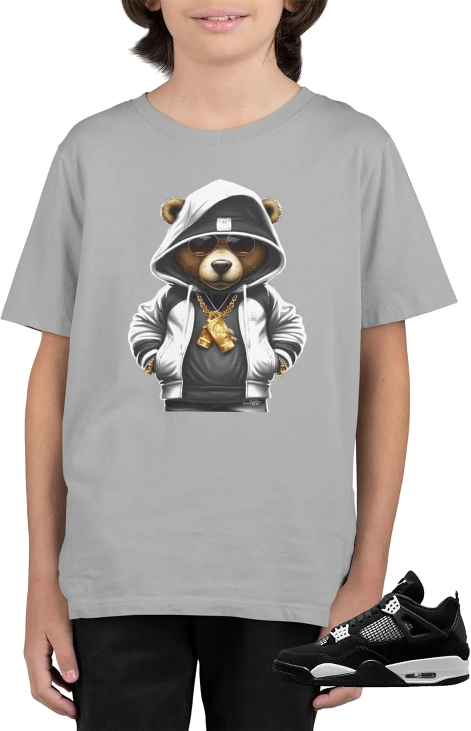Kids Youth Jordan 4 White Thunder T Shirt to Match Sneakers