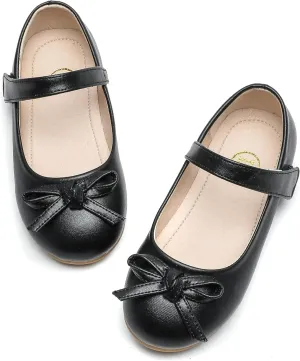 kkdom Girl's Dress Shoes Cute Bow Mary Jane Ballet Flats School Shoes for Toddler/Little Kid/Big Kid