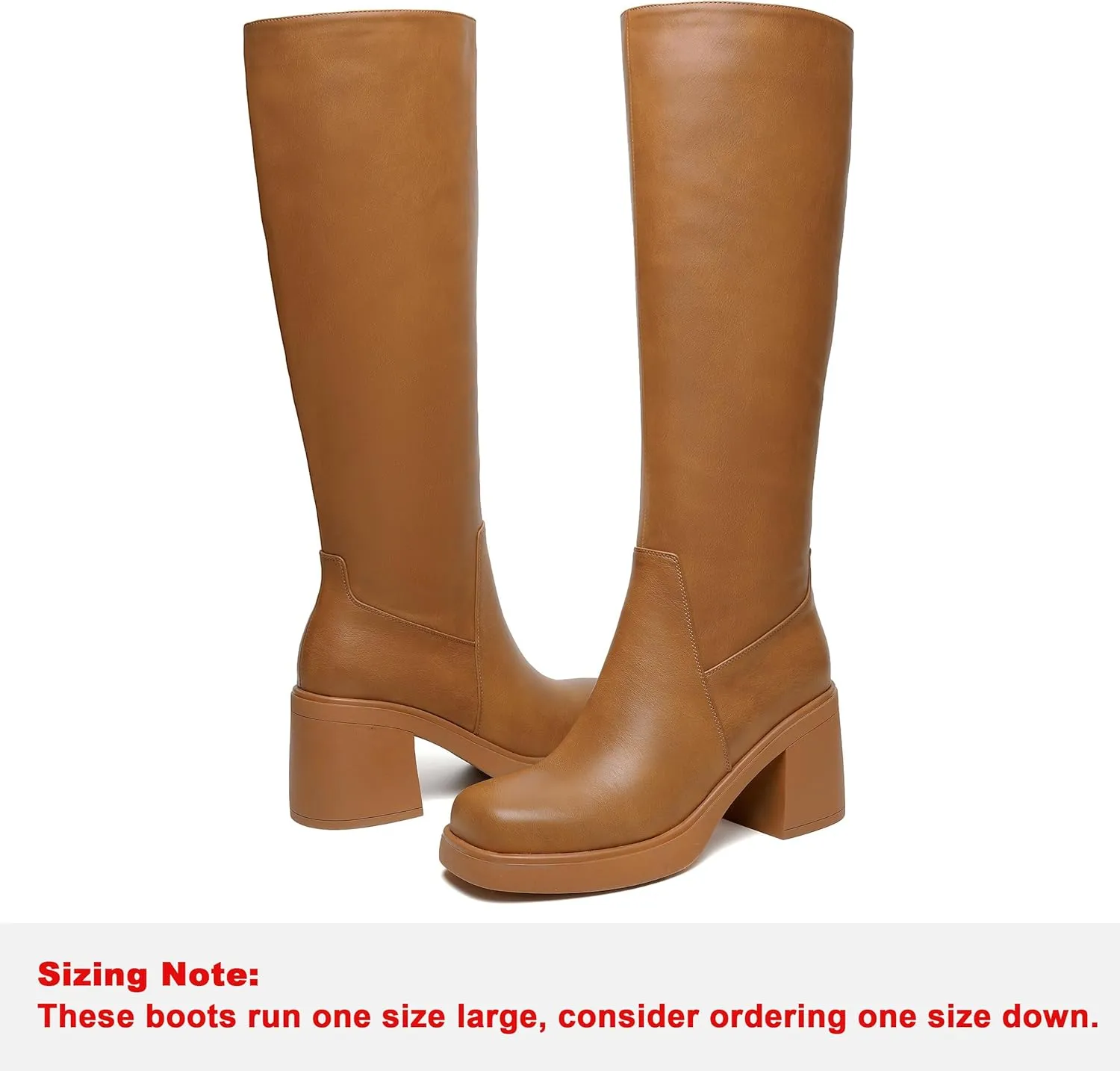 Knee High Boots for Women Square Toe Tall Boots Chunky Heeled Fashion High Boots with Side Zipper