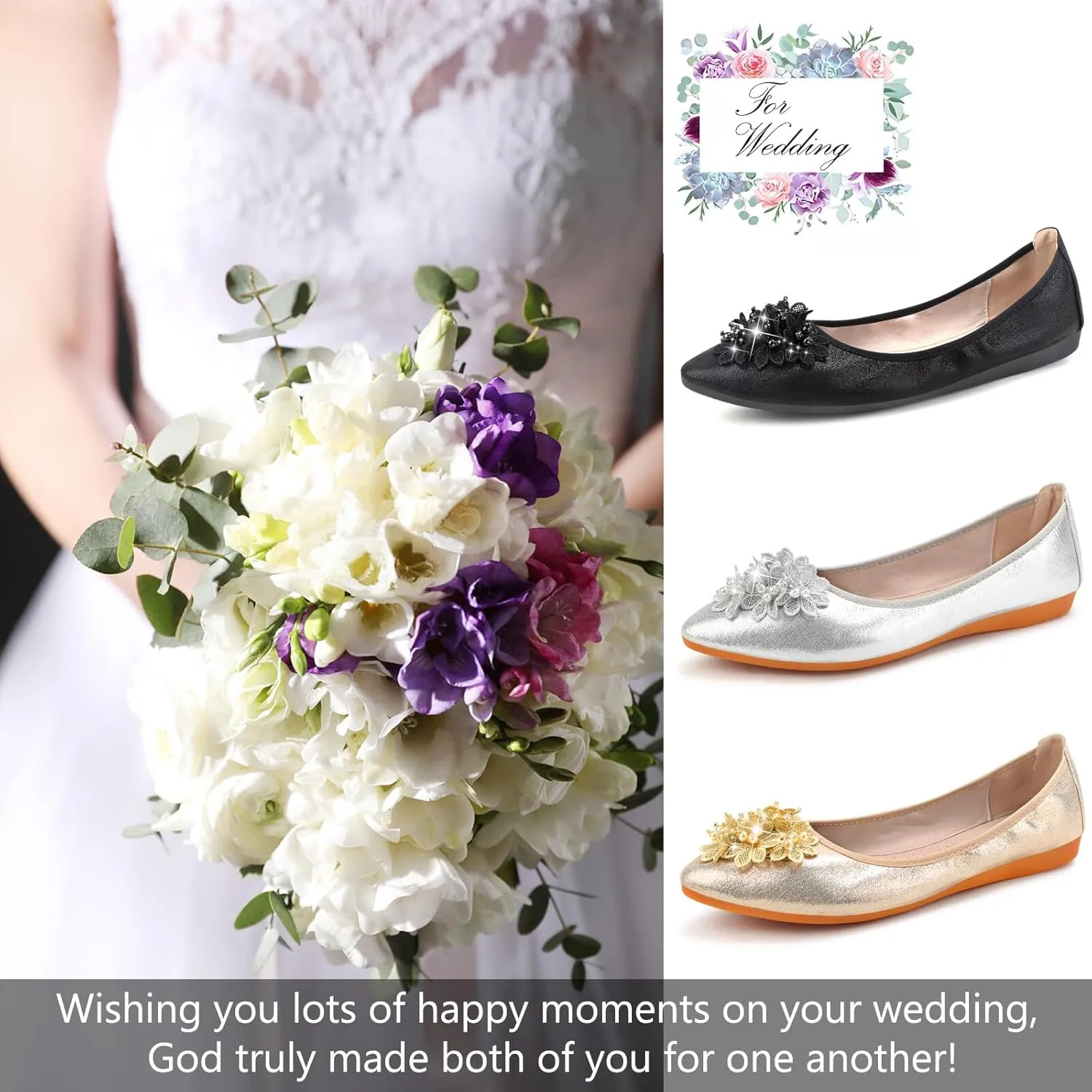 KUNWFNIX Women's Ballet Flats Foldable Classic Crown Rhinestone Slip On Flowers PU Leather Pointed Toe Comfort Flat Casual Dress Shoes