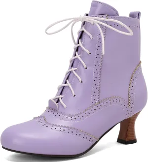 KysBloes Vintage Victorian Boots for Women Kitten Heel Ankle Boots Lace Up Low Heel Witch Shoes Oxford Wingtip Boots