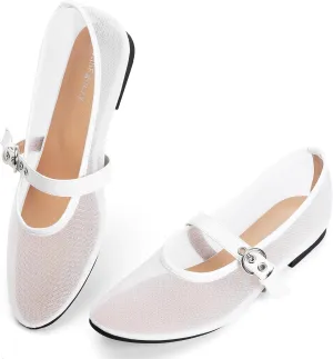 Leopard Flats for Women Mesh Ballet Flats Mary Jane Animal Print Shoes Slip On Casual Breathable Ballerina Flats