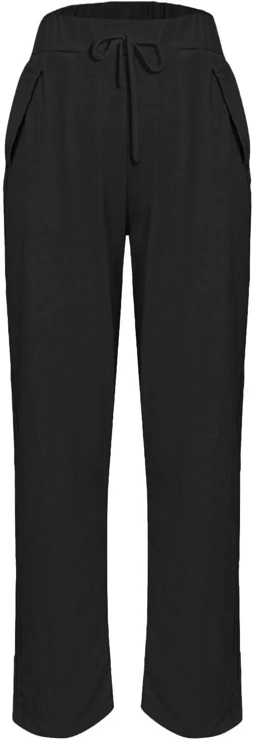 Linen Pants for Women 2025 Summer Casual Elastic High Waisted Lounge Pant Lightweight Straight Leg Pocketed Trousers