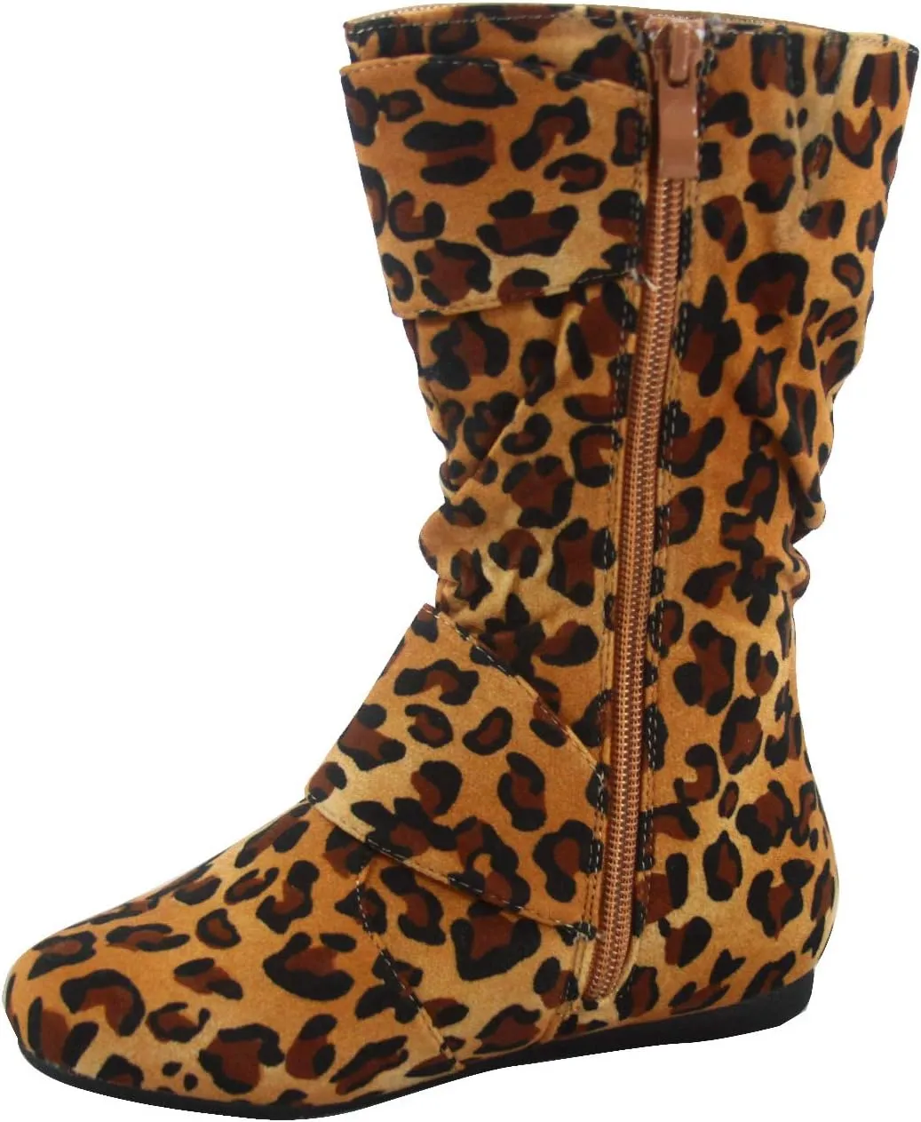 Link Klein-70K Girl's Kid's Faux Suede Two Buckle Zipper Flat Heel Mid Calf Slouchy Boot Shoes