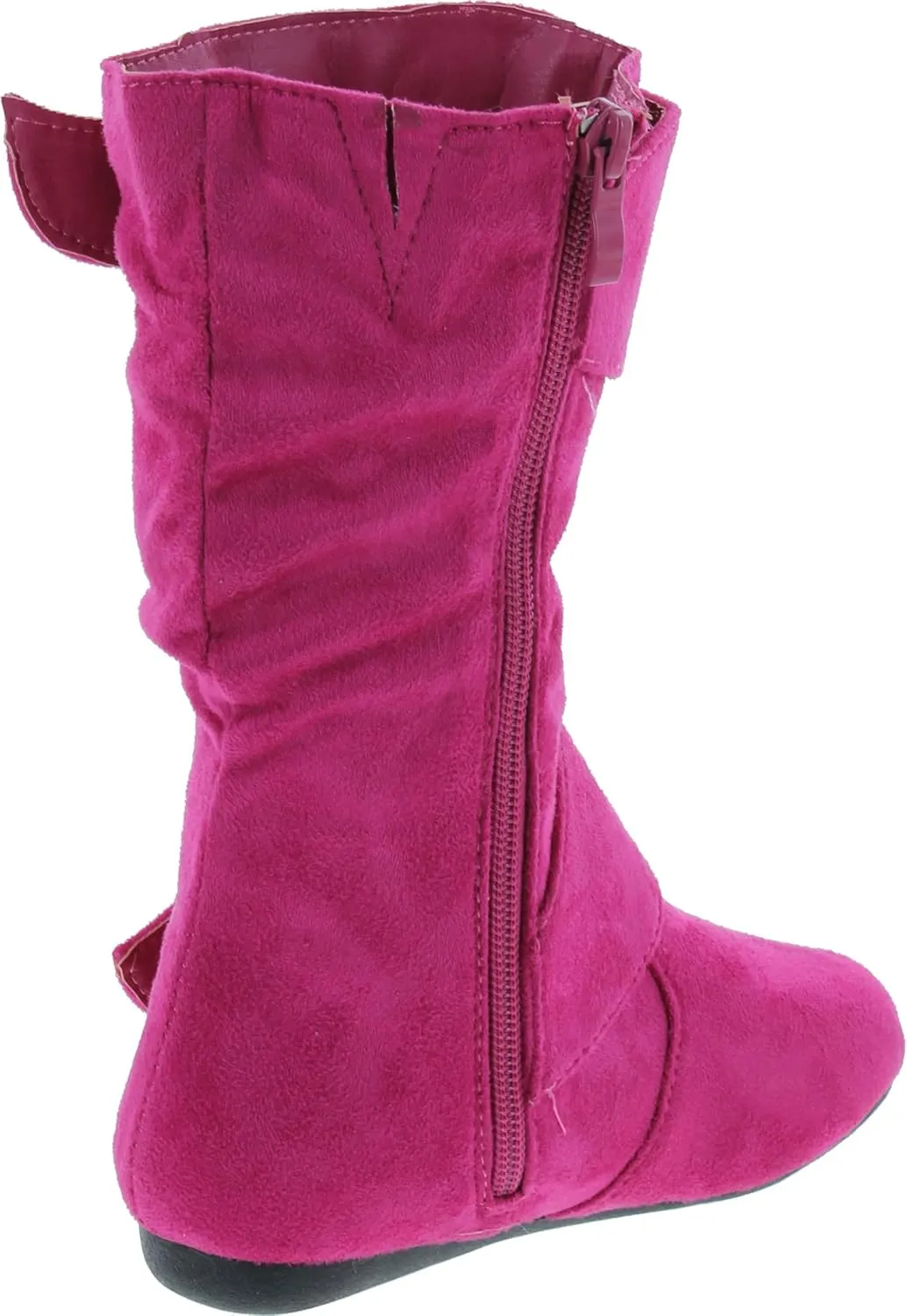 Link Klein-70K Girl's Kid's Faux Suede Two Buckle Zipper Flat Heel Mid Calf Slouchy Boot Shoes