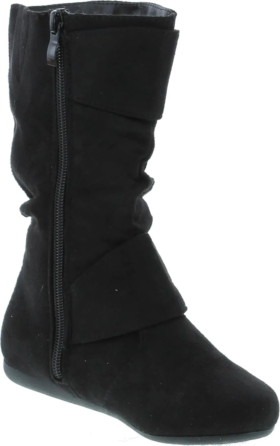 Link Klein-70K Girl's Kid's Faux Suede Two Buckle Zipper Flat Heel Mid Calf Slouchy Boot Shoes