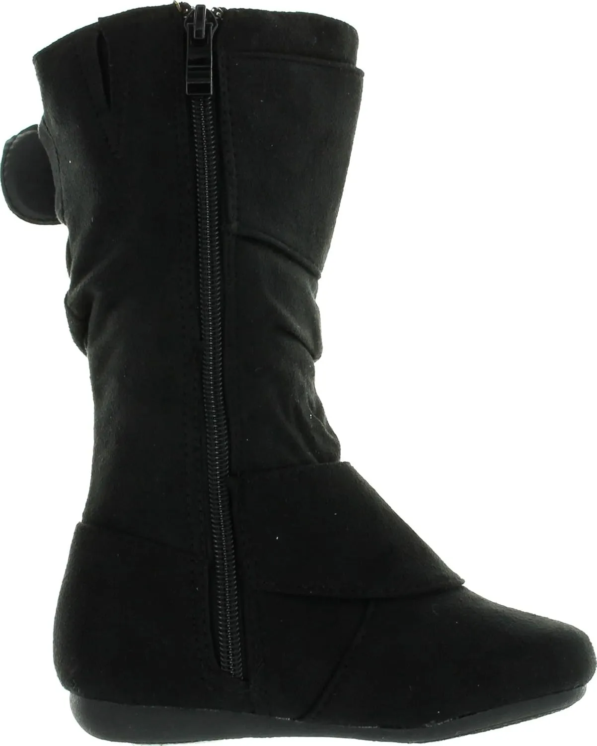 Link Klein-70K Girl's Kid's Faux Suede Two Buckle Zipper Flat Heel Mid Calf Slouchy Boot Shoes
