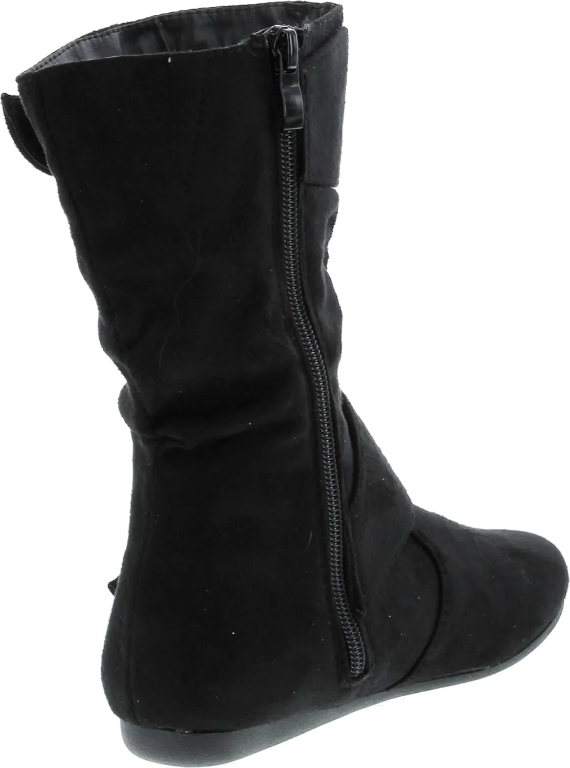 Link Klein-70K Girl's Kid's Faux Suede Two Buckle Zipper Flat Heel Mid Calf Slouchy Boot Shoes