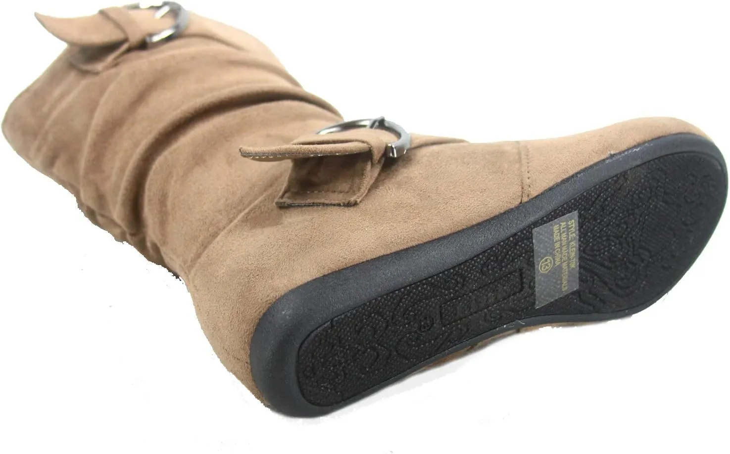 Link Klein-70K Girl's Kid's Faux Suede Two Buckle Zipper Flat Heel Mid Calf Slouchy Boot Shoes
