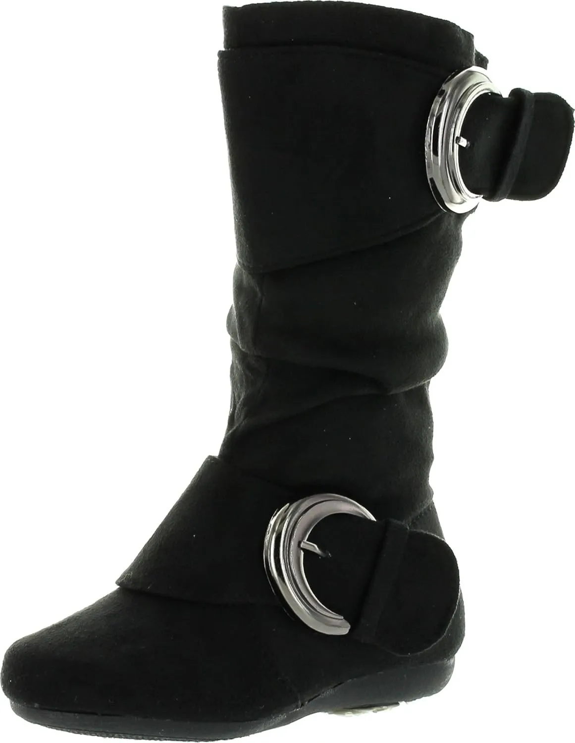 Link Klein-70K Girl's Kid's Faux Suede Two Buckle Zipper Flat Heel Mid Calf Slouchy Boot Shoes