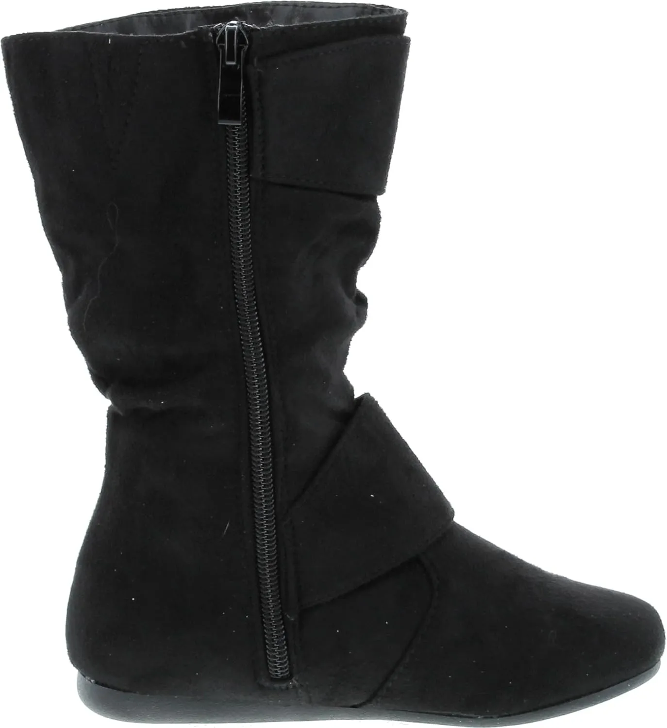 Link Klein-70K Girl's Kid's Faux Suede Two Buckle Zipper Flat Heel Mid Calf Slouchy Boot Shoes