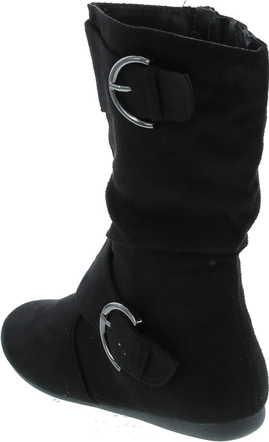 Link Klein-70K Girl's Kid's Faux Suede Two Buckle Zipper Flat Heel Mid Calf Slouchy Boot Shoes