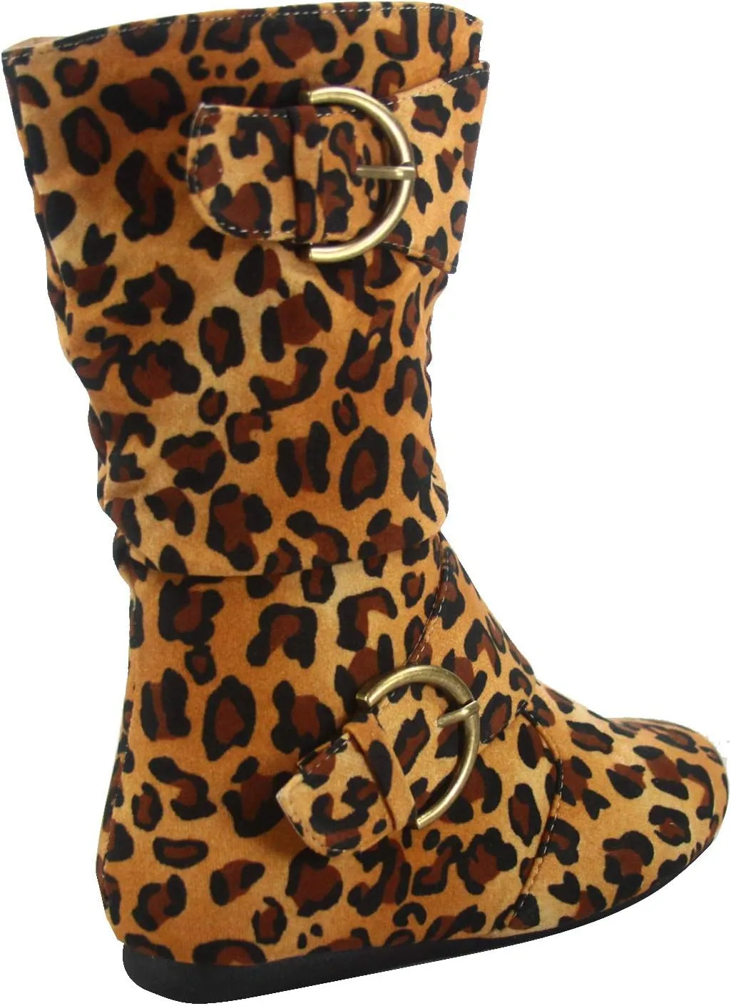 Link Klein-70K Girl's Kid's Faux Suede Two Buckle Zipper Flat Heel Mid Calf Slouchy Boot Shoes