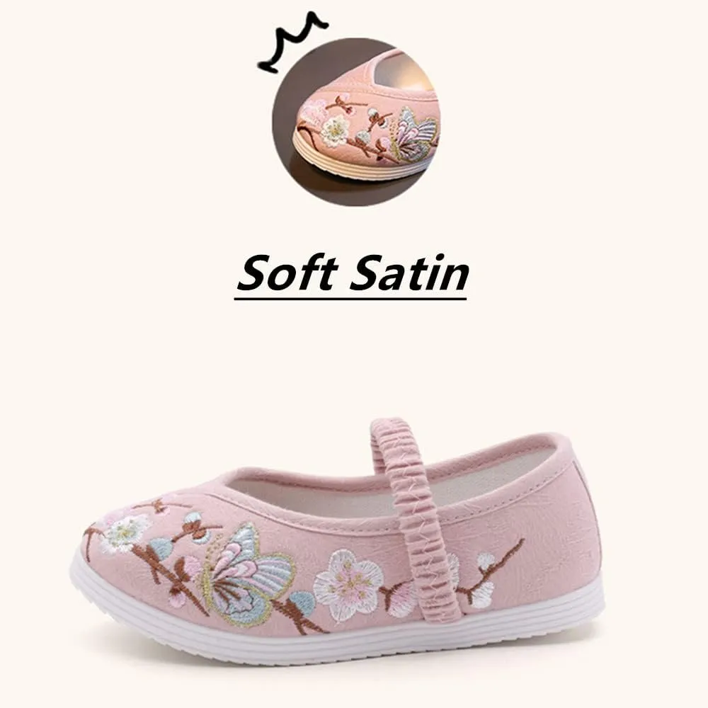 Little Girl Mary Jane Dance Shoe Ballet Sport Shoes Beijing Cloth Shoe Chinese Traditional Floral Butterfly Embroidery Shoe Princess Dress Flats Shoes