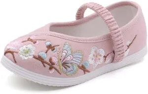 Little Girl Mary Jane Dance Shoe Ballet Sport Shoes Beijing Cloth Shoe Chinese Traditional Floral Butterfly Embroidery Shoe Princess Dress Flats Shoes