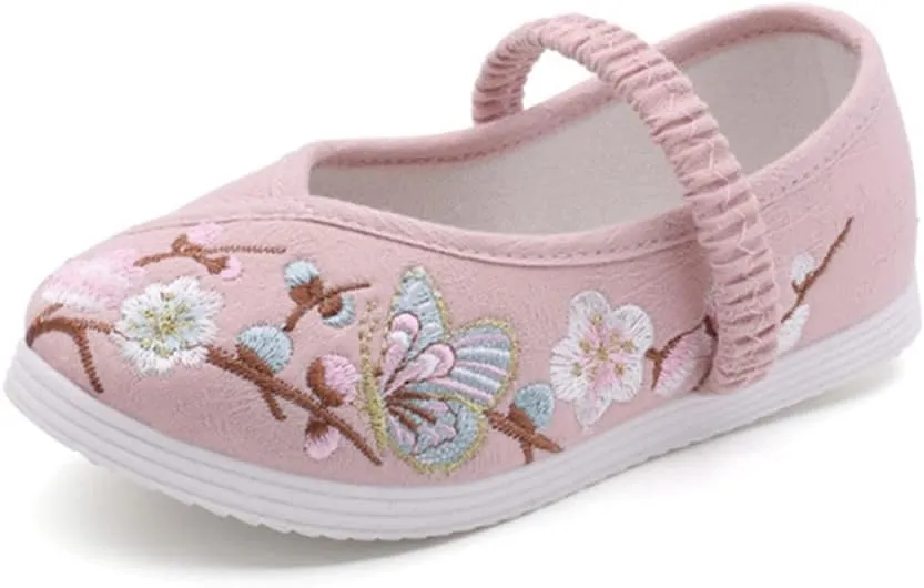 Little Girl Mary Jane Dance Shoe Ballet Sport Shoes Beijing Cloth Shoe Chinese Traditional Floral Butterfly Embroidery Shoe Princess Dress Flats Shoes