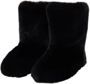 LLTMALL Women's Suede Fur Lined Snow Boots Furry Winter Slip On Mid-Calf Booties
