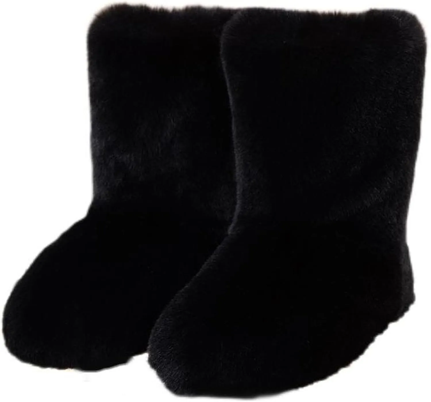 LLTMALL Women's Suede Fur Lined Snow Boots Furry Winter Slip On Mid-Calf Booties