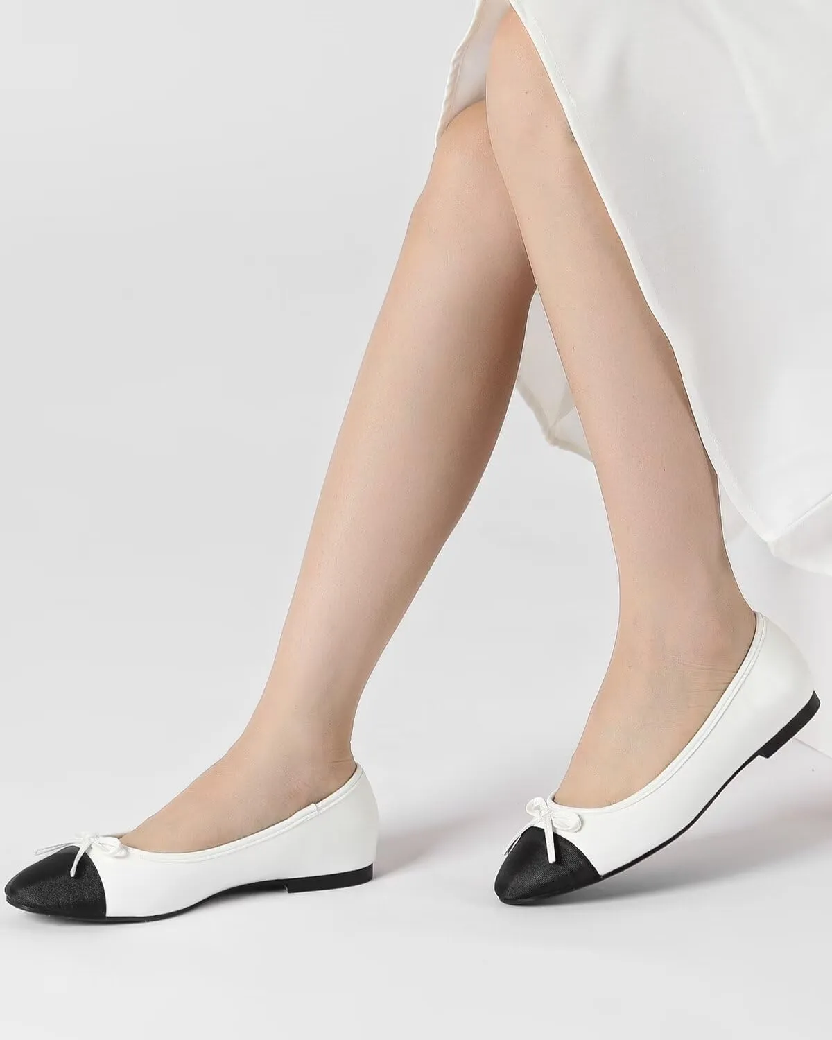 Lryweisy Women's Flats Two-Tone Mary Jane Bow Knit Ballet Comfortable Dressy Shoes