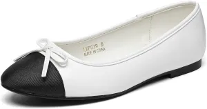 Lryweisy Women's Flats Two-Tone Mary Jane Bow Knit Ballet Comfortable Dressy Shoes