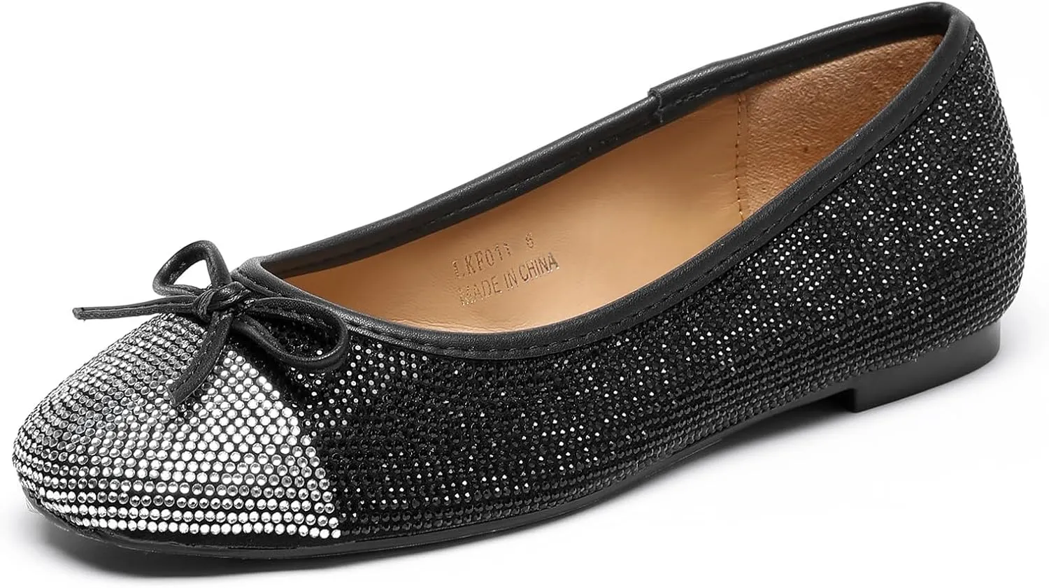 Lryweisy Women's Glitter Flats Mesh Mary Jane with Rhinestones Comfortable Dressy Shoes