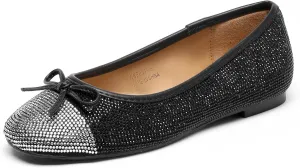 Lryweisy Women's Glitter Flats Mesh Mary Jane with Rhinestones Comfortable Dressy Shoes