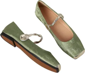 LUXINYU Mary Jane Shoes for Women Square Toe Ankle Straps Ballet Flat Shoes Floral Embroidered Chinese Shoes